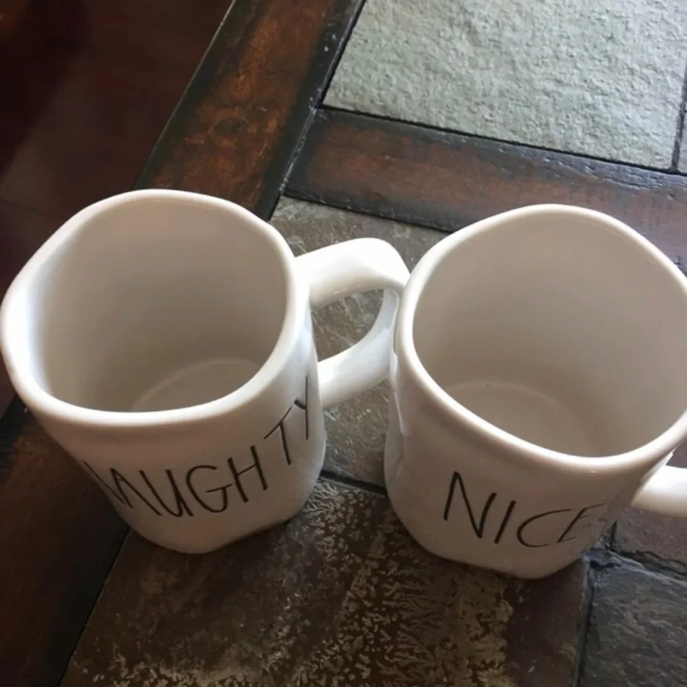 NWT Rae Dunn NAUGHTY NICE Mug Coffee Tea ceramic gift white black Christmas